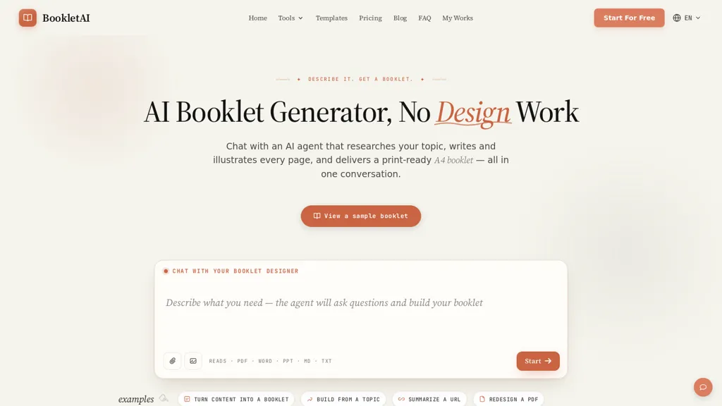 Booklet AI AI tool screenshot