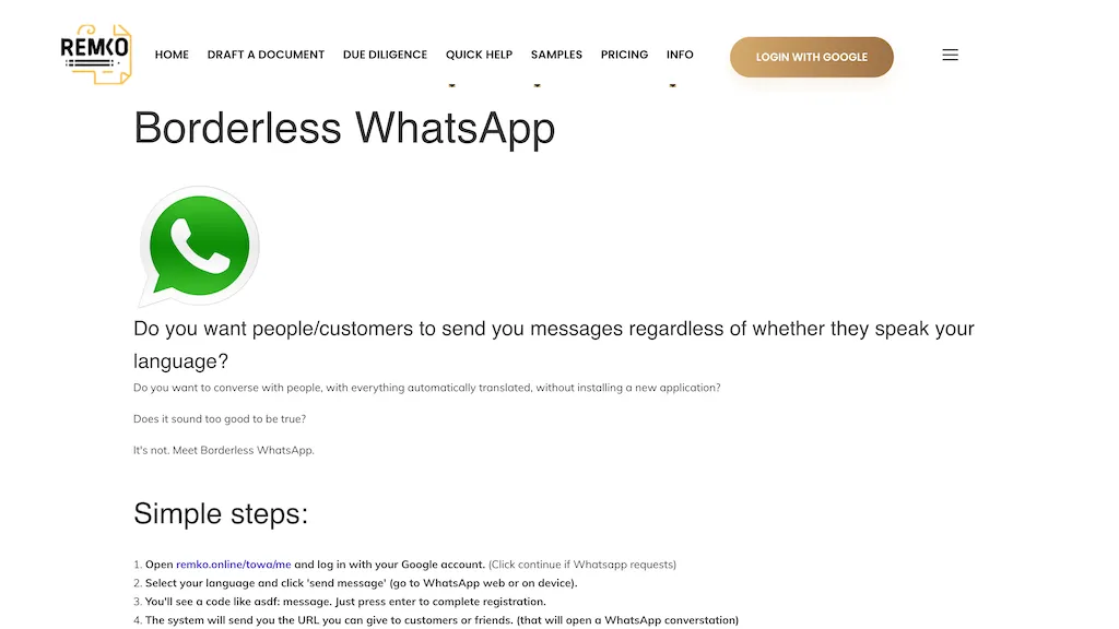 Borderless Whatsapp website