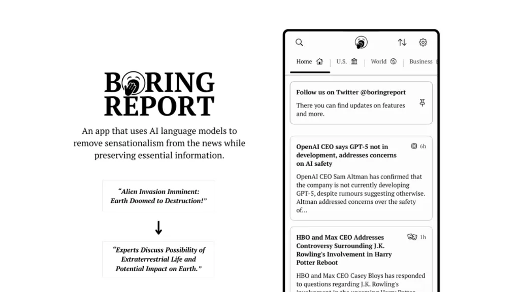 Boring Report: News by AI website