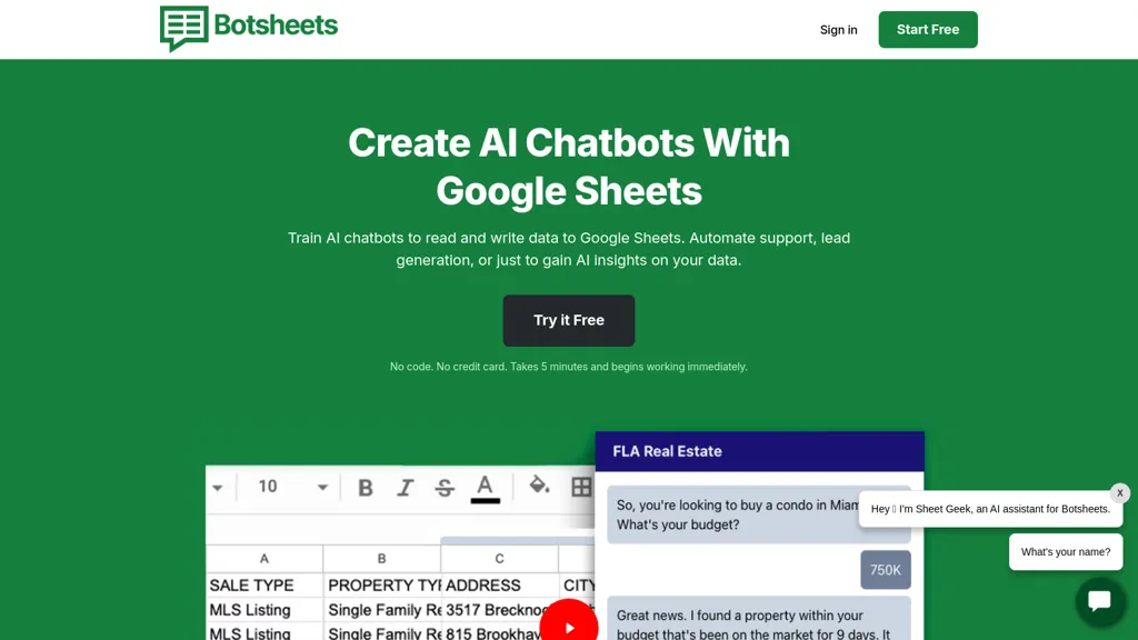 Botsheets AI Writer website