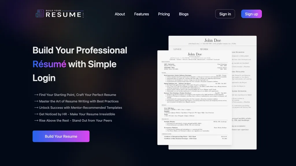Build Your Resume website