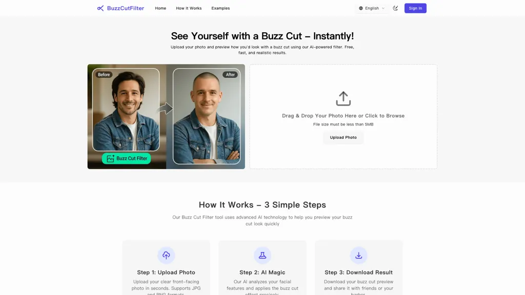 Buzz Cut Filter AI tool screenshot