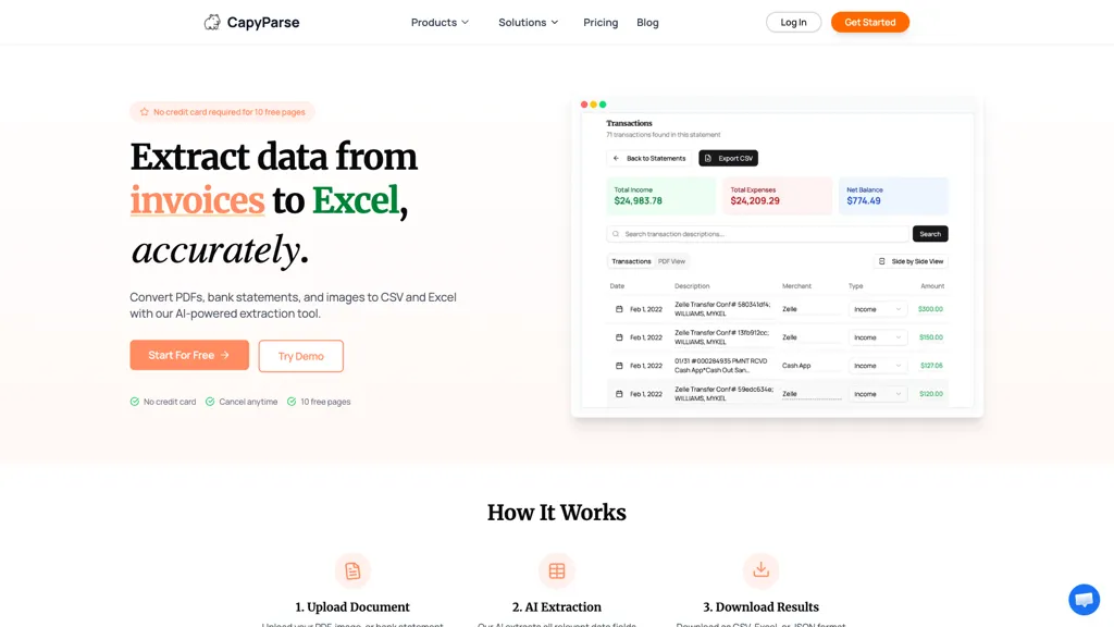 CapyParse AI tool screenshot