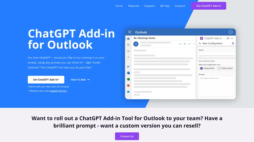 ChatGPT Add-in for Outlook website