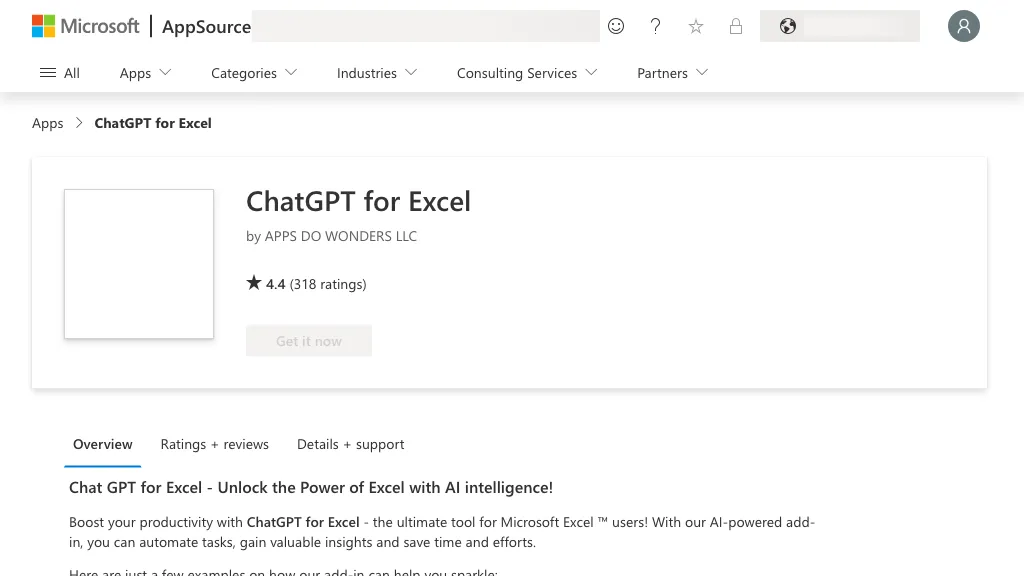 ChatGPT for Excel website