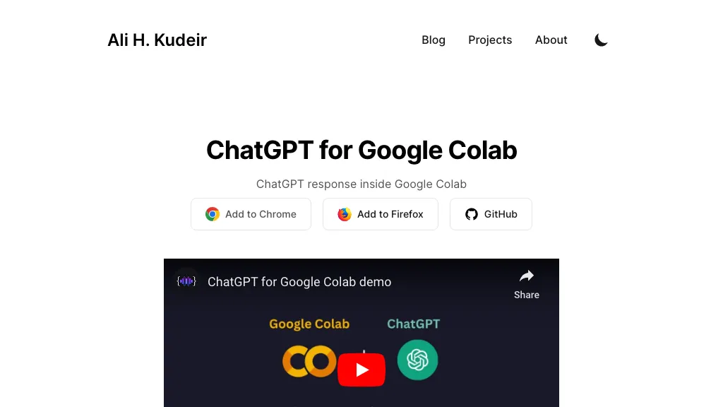 ChatGPT for Google Colab website
