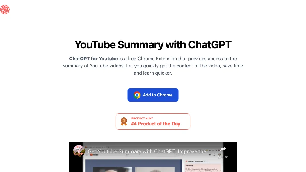 ChatGPT for YouTube website