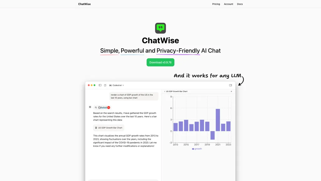 ChatWise AI tool screenshot