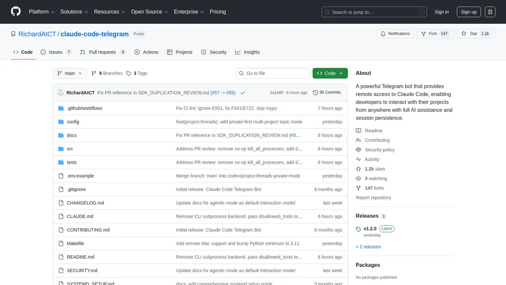 Claude Code Telegram AI tool screenshot