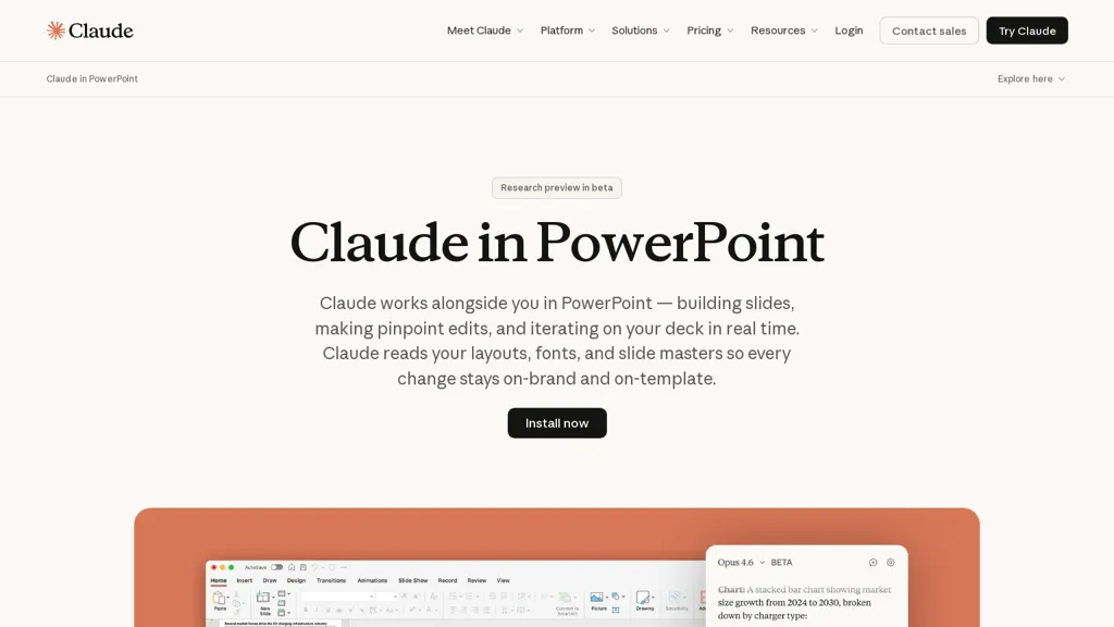Claude in Powerpoint AI tool screenshot