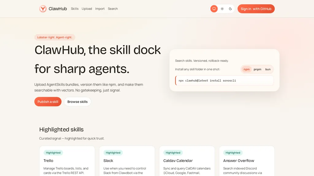 Clawhub.ai AI tool screenshot