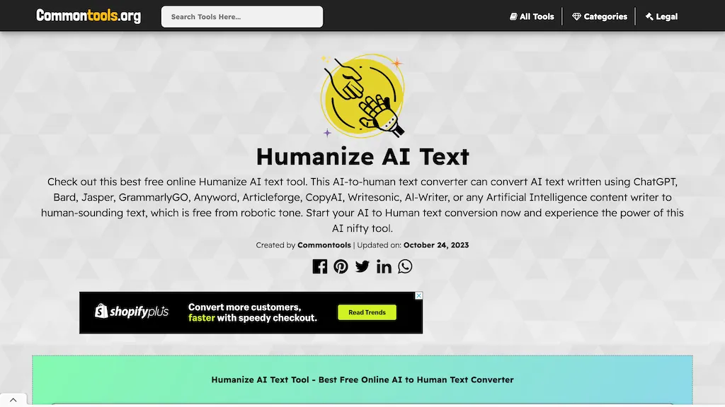 Humanize AI Text - Common tools website