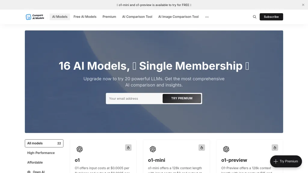 Compare AI Models website