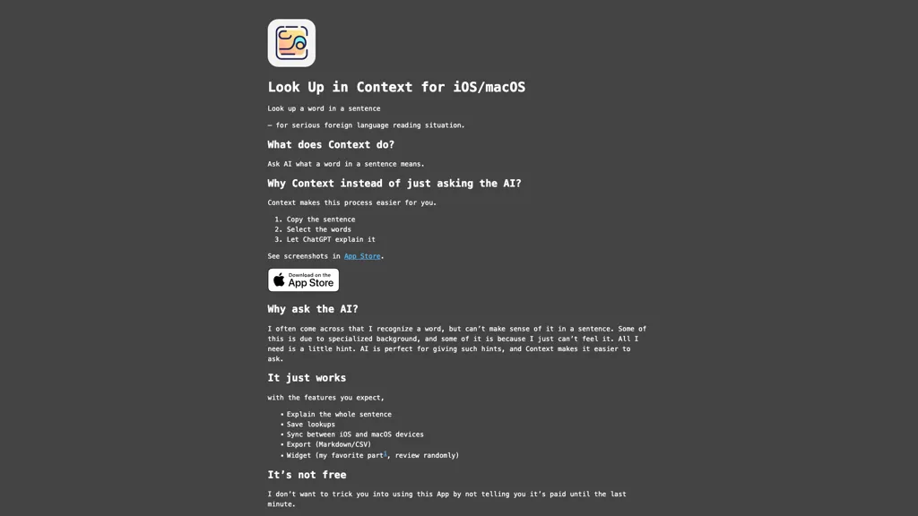 Context Word Lookup AI tool screenshot