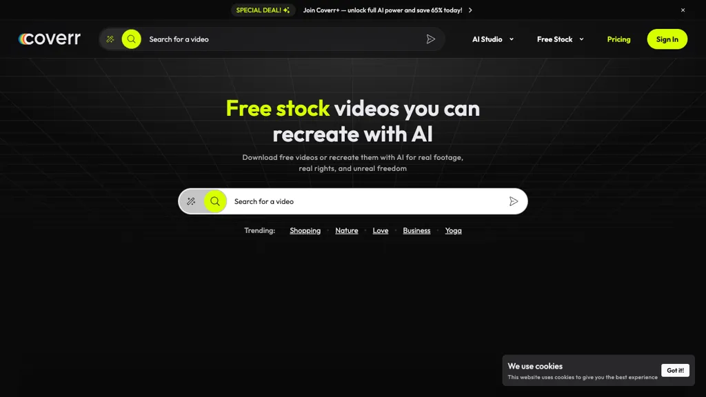 Coverr AI tool screenshot