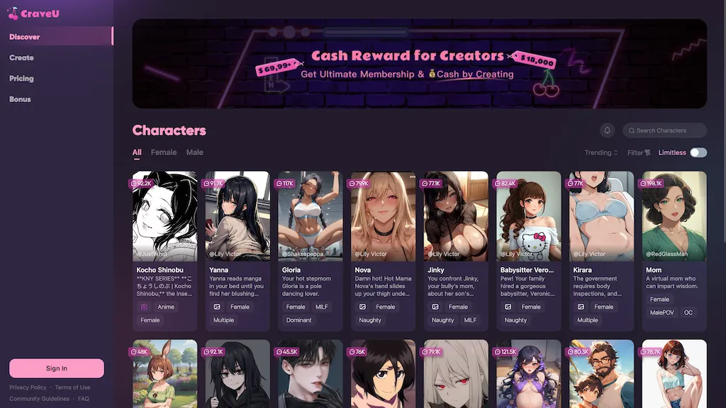 CraveU AI website