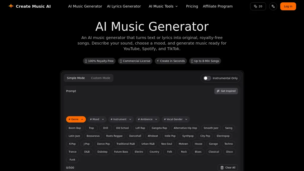 Create Music AI AI tool screenshot