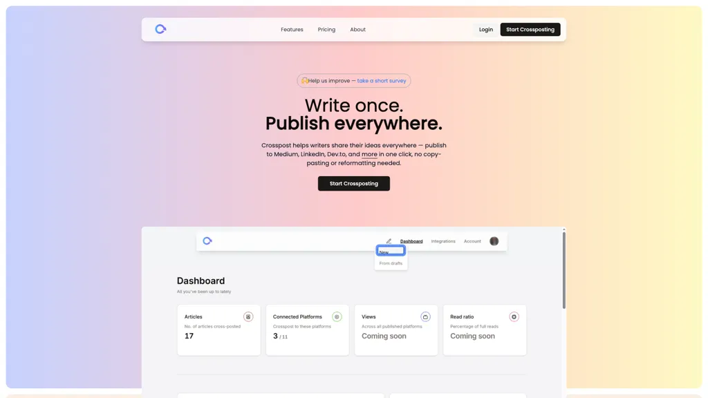 Crosspost AI tool screenshot