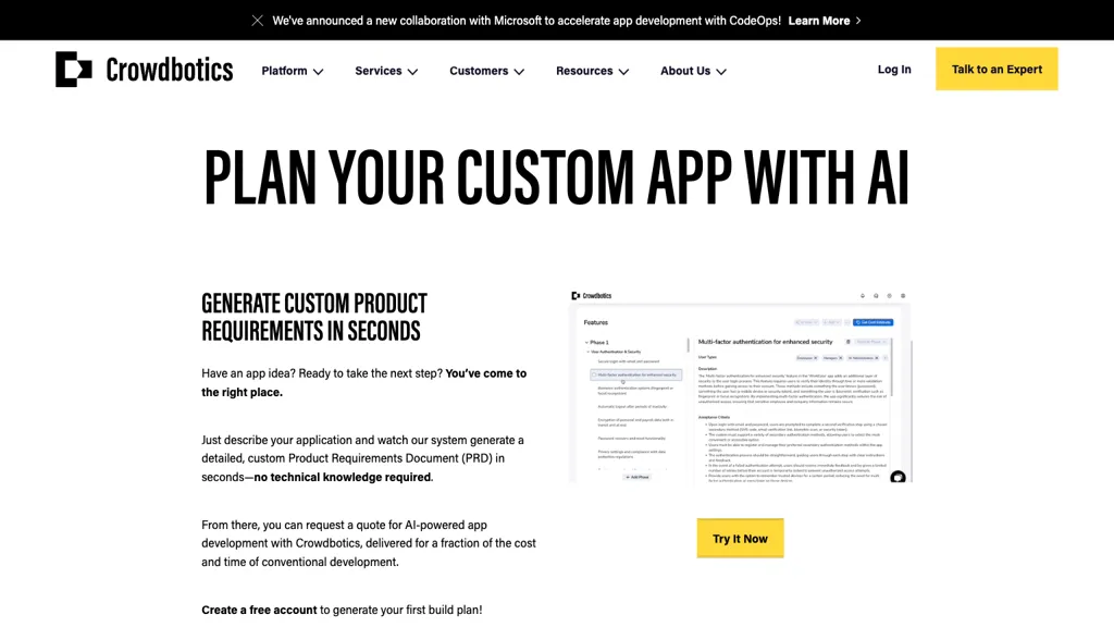 Crowdbotics prd-ai website