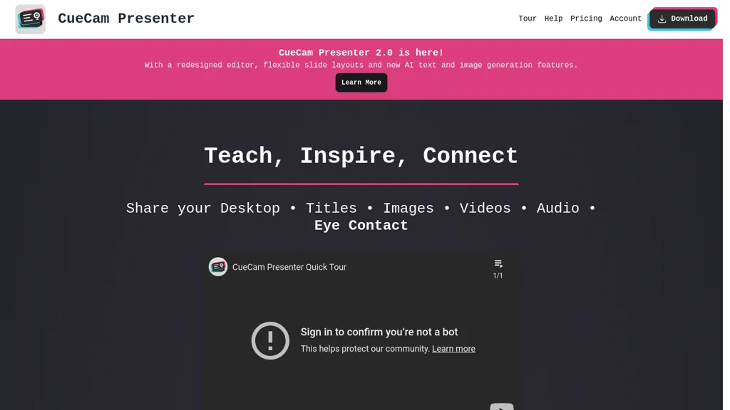 Cuecam presenter website
