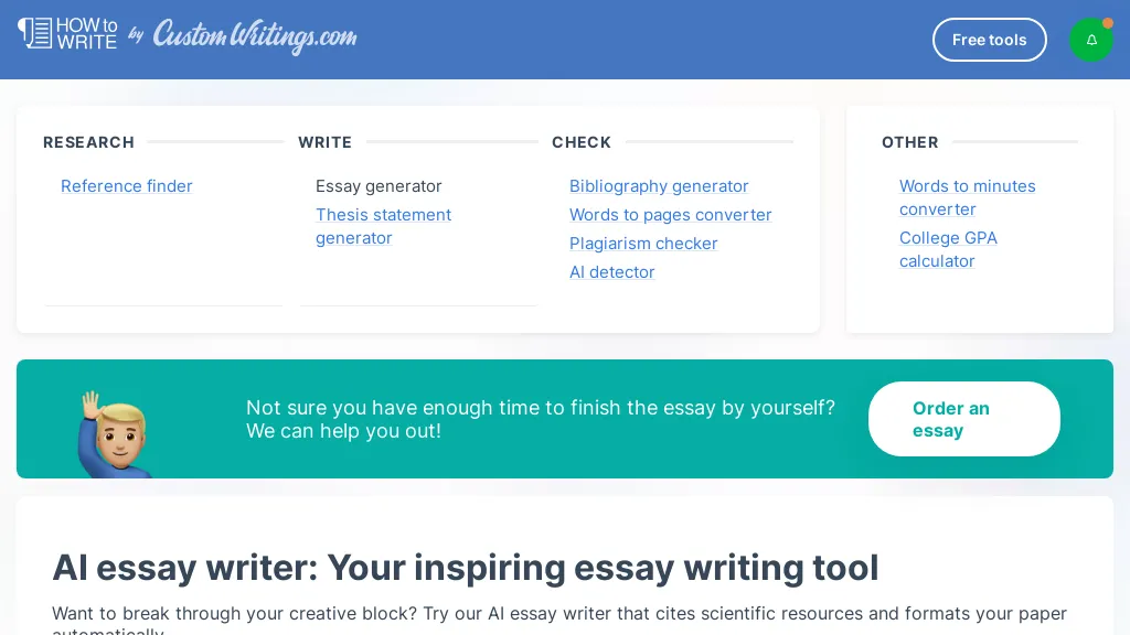 CustomWritings AI Essay Writer website