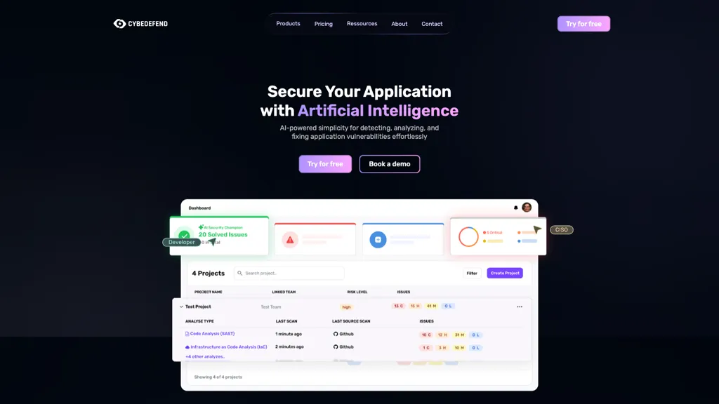 CybeDefend AI tool screenshot