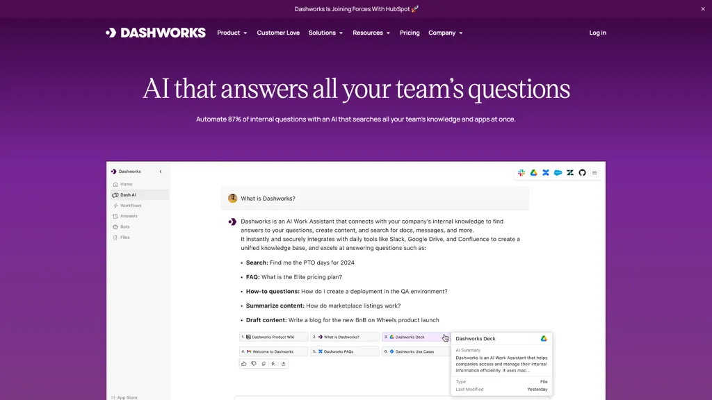 Dashworks AI tool screenshot