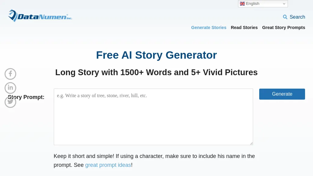 Datanumen - AI Story Generator website