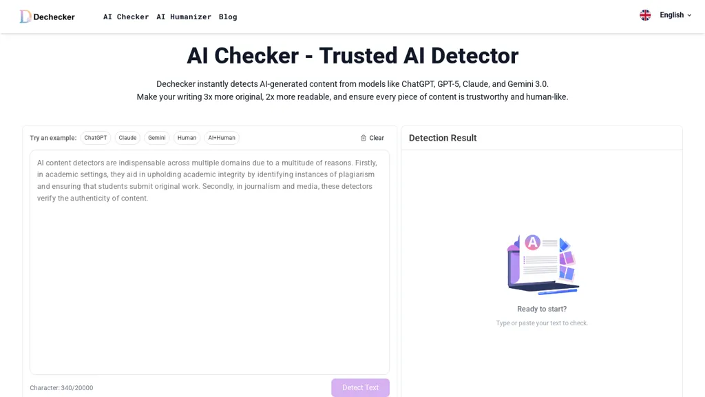 Dechecker ai AI tool screenshot