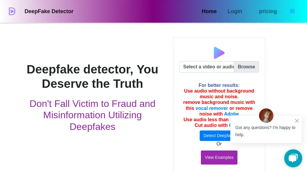 Deepfake Detector website