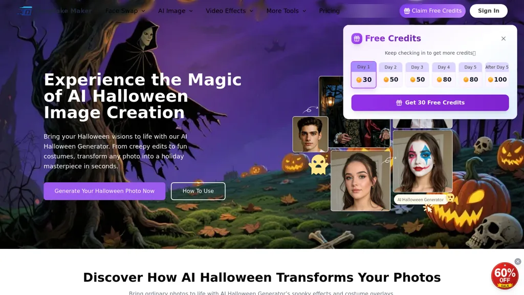 Deepfake Maker AI Halloween AI tool screenshot