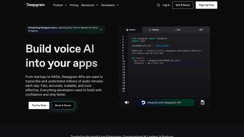 Deepgram Voice AI website