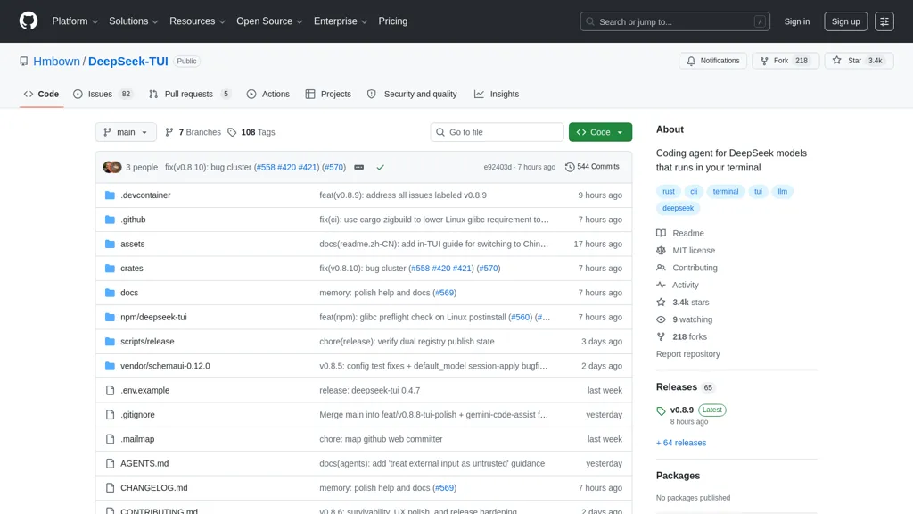 DeepSeek-TUI AI tool screenshot