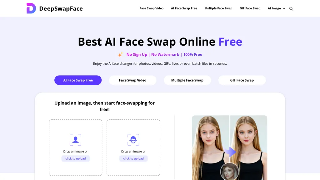 DeepSwapFace AI tool screenshot