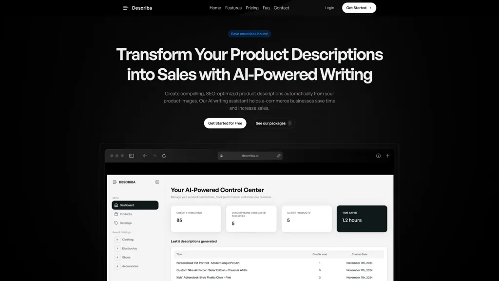 Describa AI tool screenshot