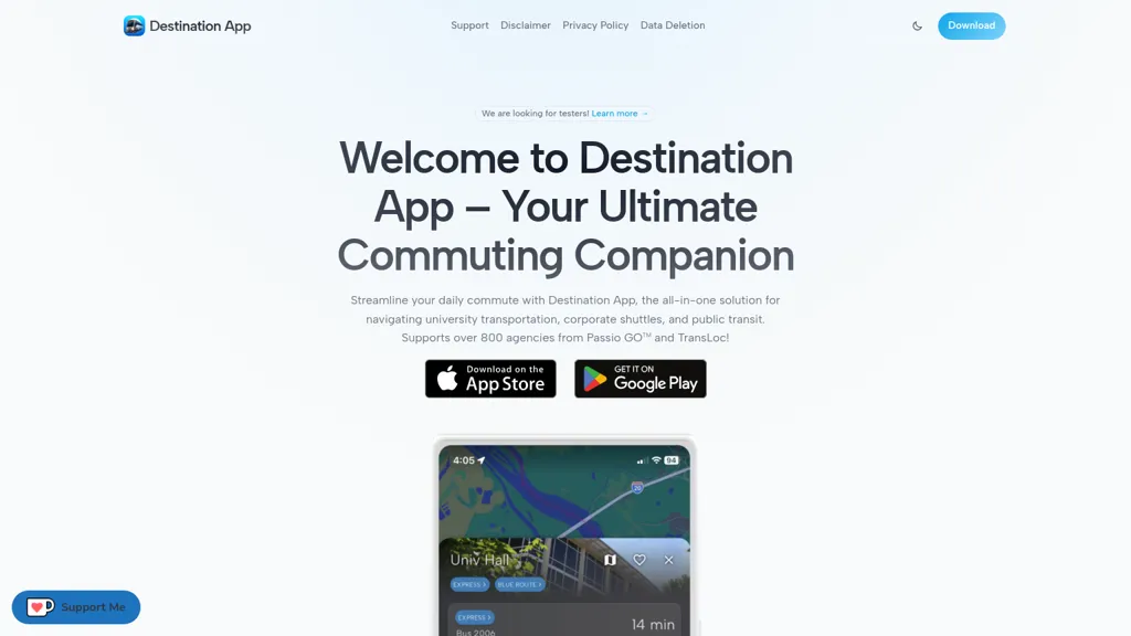 Destination App website