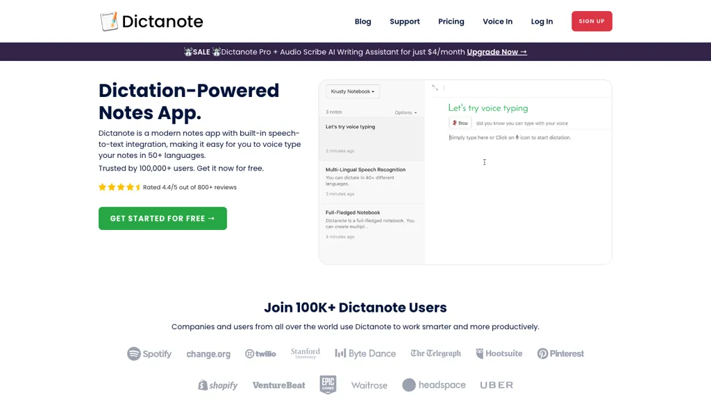Dictanote website