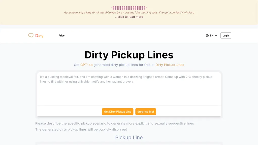 Dirty Pickup Lines website