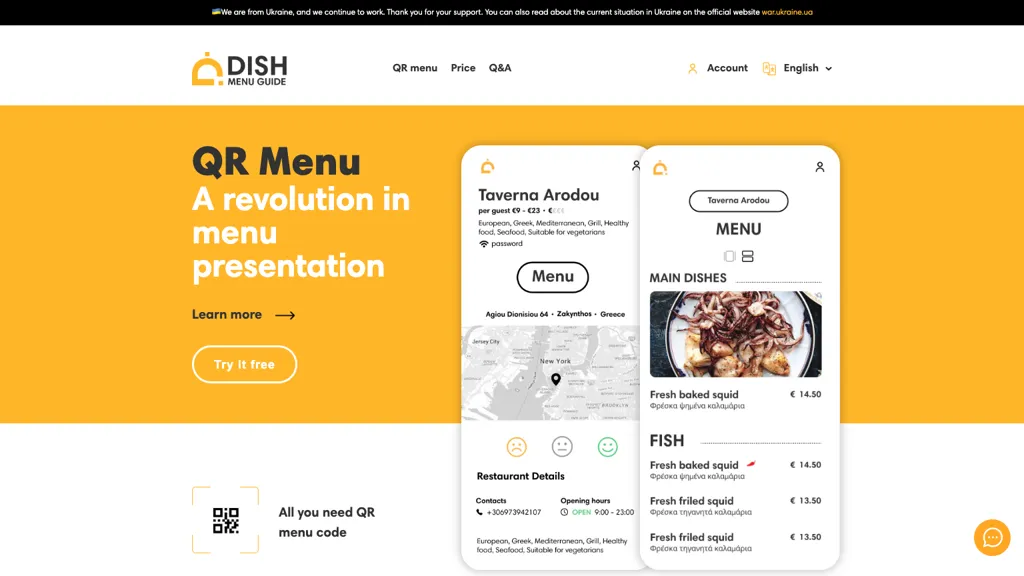 Dish menu guide website