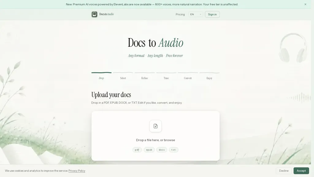 DocstoAudio AI tool screenshot