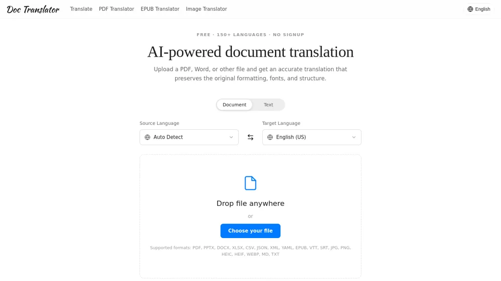 DocTranslator AI tool screenshot