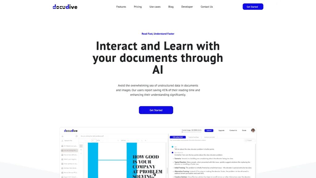 DocuDive AI tool screenshot