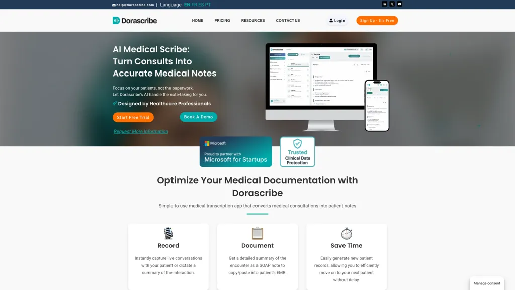 Dorascribe AI tool screenshot