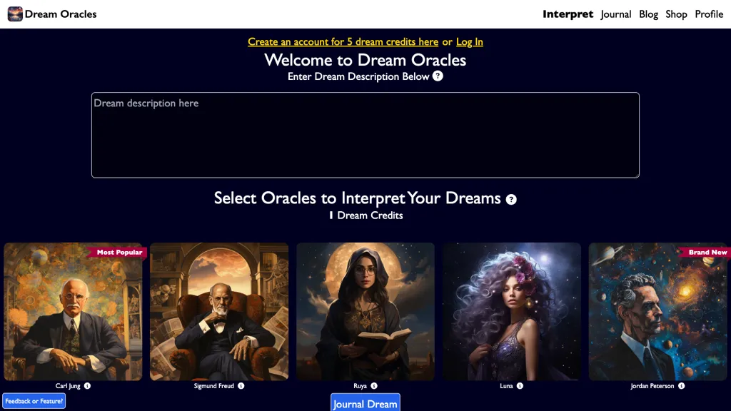 Dream Oracles website