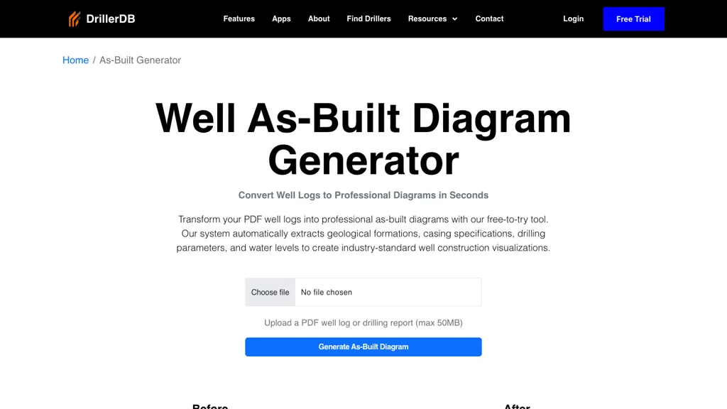 DrillerDB Well As-Built Diagram Generator website