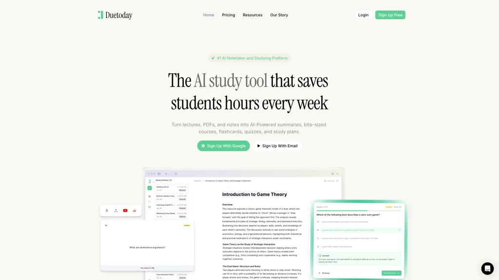 Duetoday AI tool screenshot