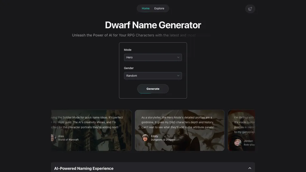 Dwarf Name Generator website