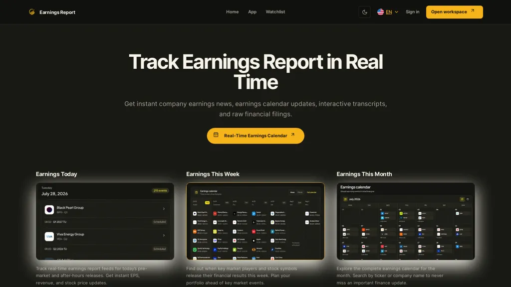 EarningsReport AI tool screenshot