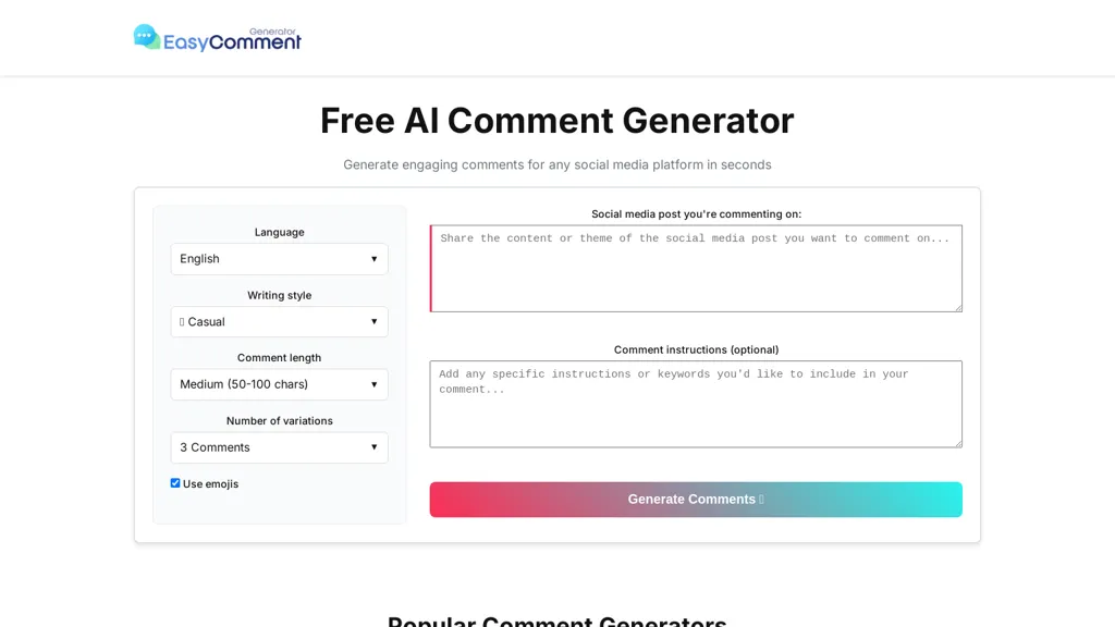 Easy Comment Generator website