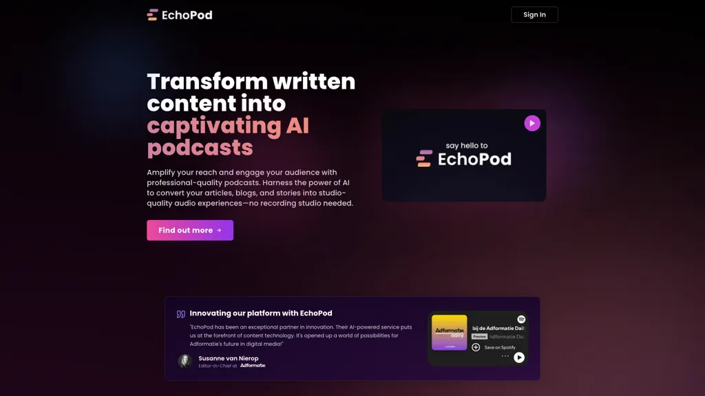EchoPod AI tool screenshot